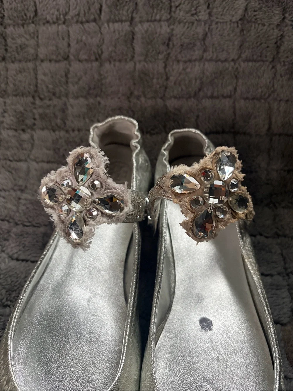 Tory Burch Silver Metallic Jeweled Ballet Flats